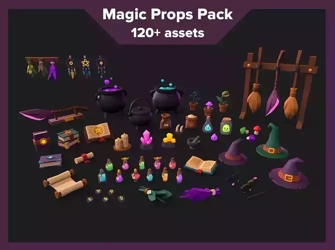 Stylized Magic Props Pack Low-poly 3D model