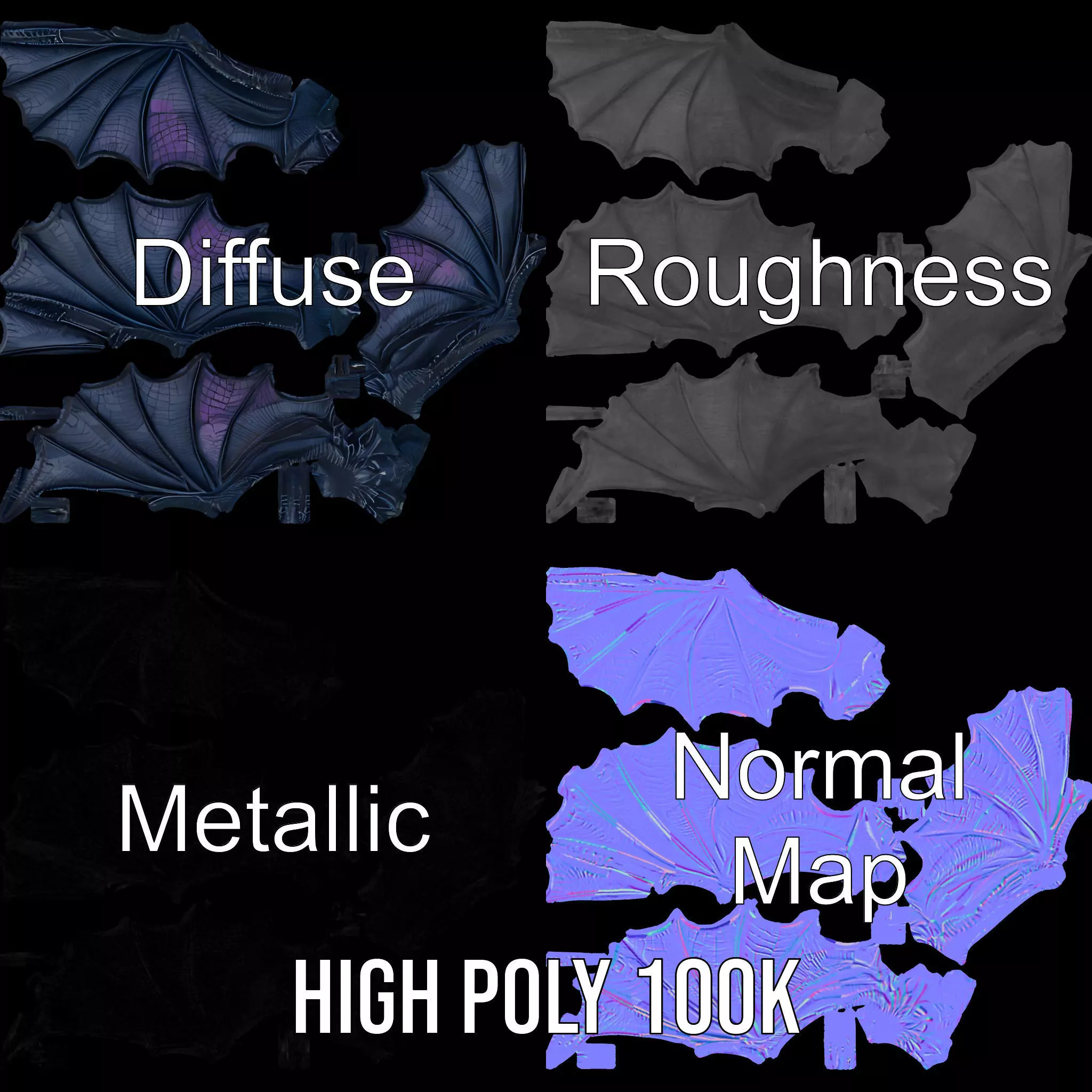 Gothic Dragon Wings model pack Low-poly 3D model_4