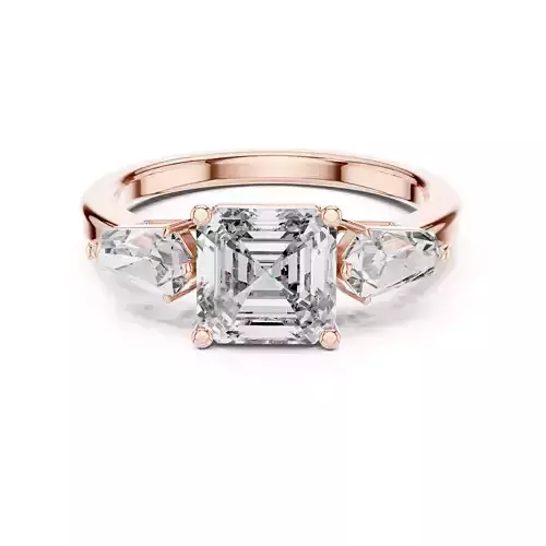 Three Stone Asscher and Kite Cut Wedding Ring 3DM STL Video 3D print model Three Stone Asscher and Kite Cut Wedding Ring 3DM STL Video 3D print model