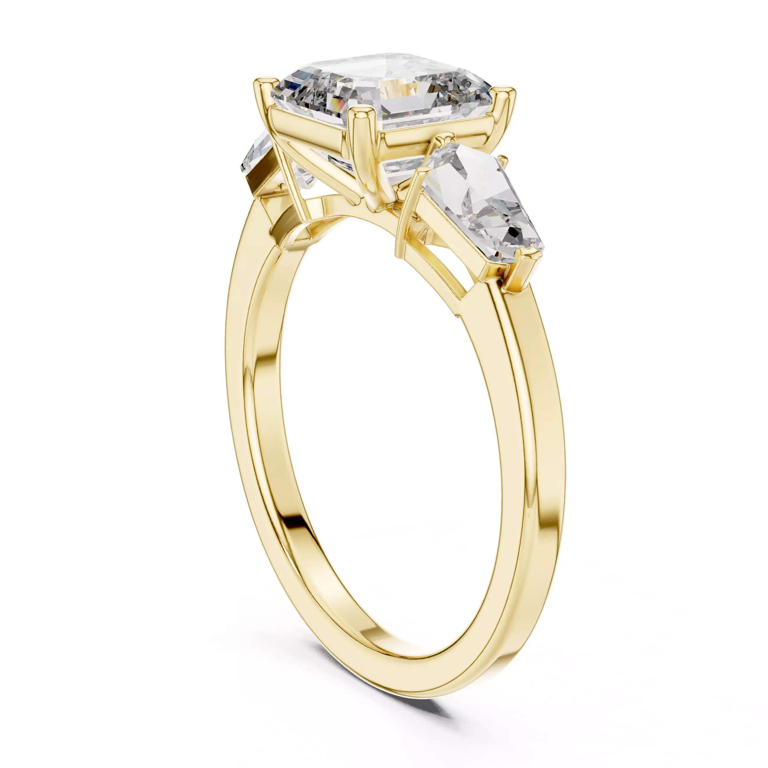 Three Stone Asscher and Kite Cut Wedding Ring 3DM STL Video 3D print model_6