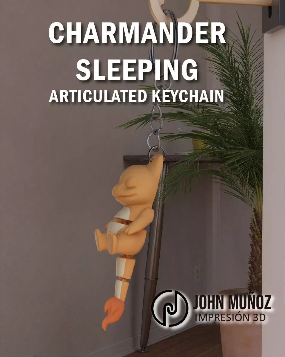 Baby Charmander Sleeping Articulated keychain 3D print model_1