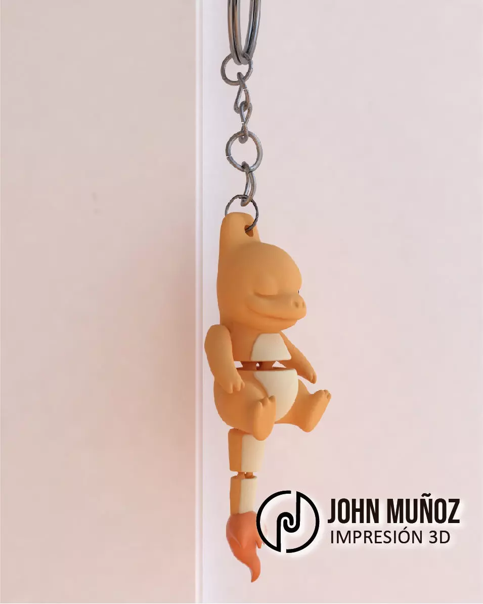Baby Charmander Cheeky Articulated keychain 3D print model_3