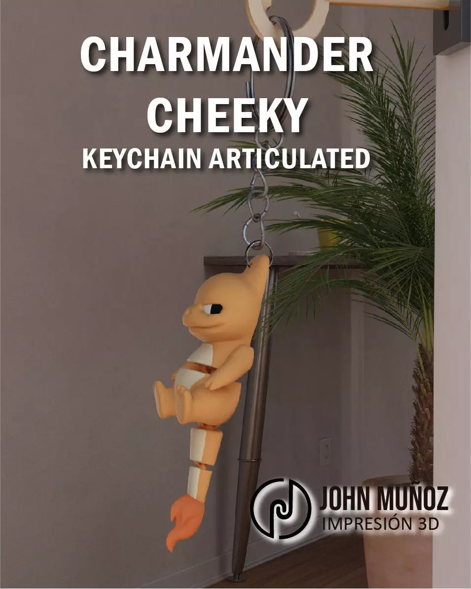 Baby Charmander Cheeky Articulated keychain 3D print model_1
