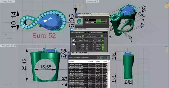 Yellow Gold stl 3dm Ring Black Gemstone Diamonds Model jr00205