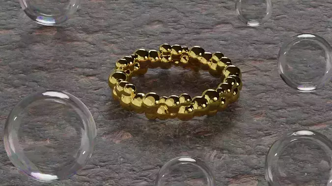 Bubbly Gold ring Women Men Unisex band ring STL OBJ