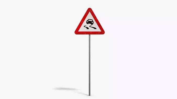 Slippery Road Sign Low-poly 3D model