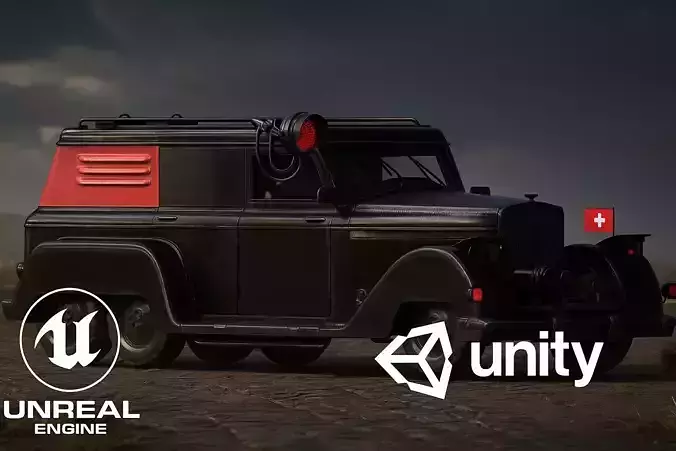 WW2 Armored officers Car 6x6  Military Vehicle  Game Ready  PBR