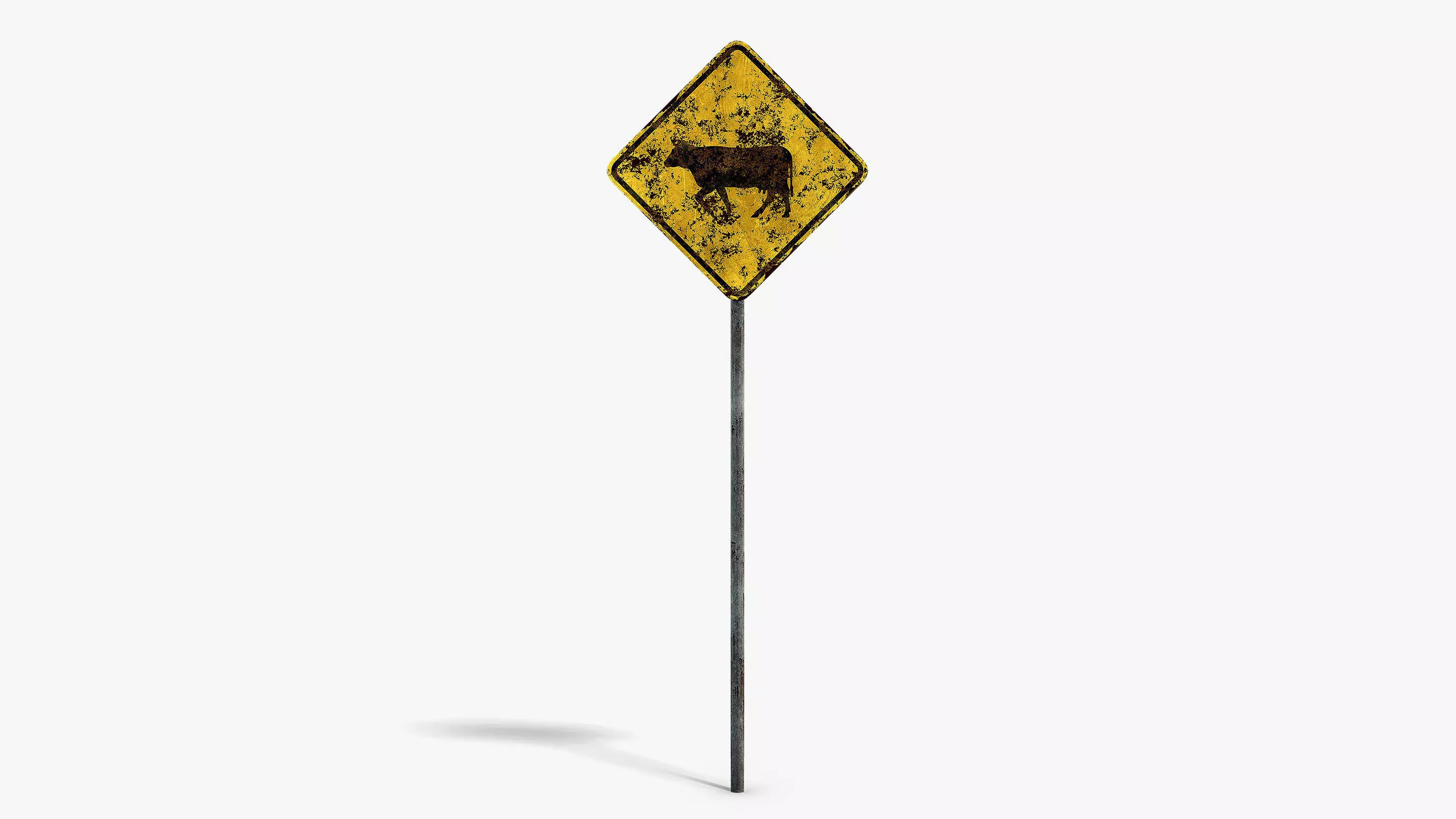 Damaged Cattle Warning Sign Low-poly 3D model_0