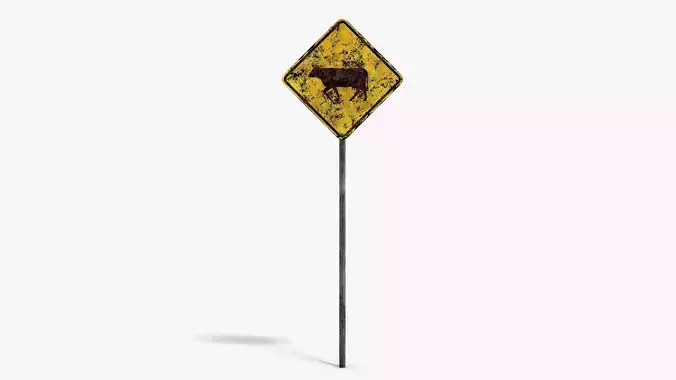 Damaged Cattle Warning Sign Low-poly 3D model