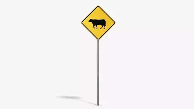 Cattle Warning Sign Low-poly 3D model