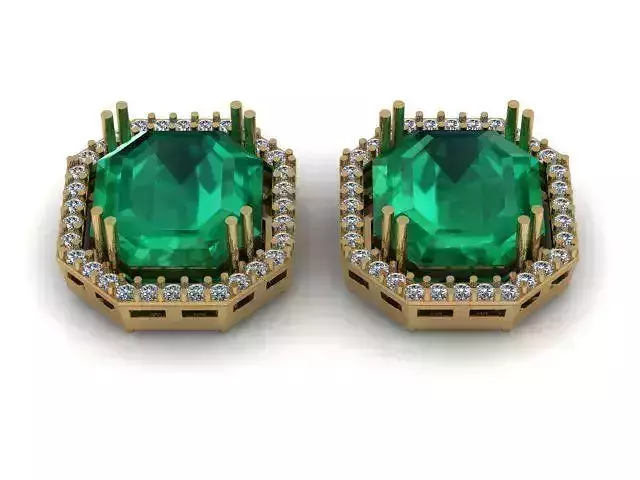 Earring emerald and diamond stud gold 3D print model
