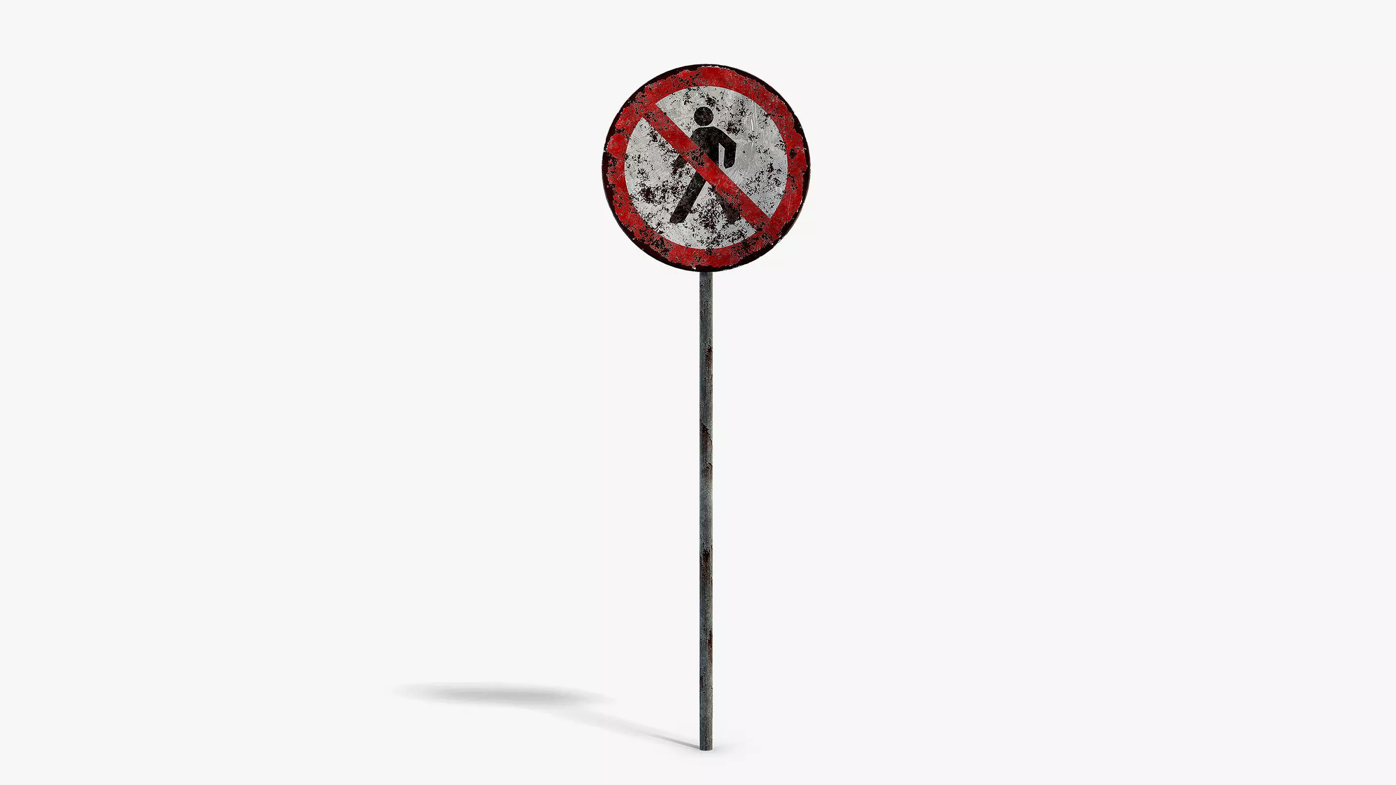 Damaged No Walking Sign Low-poly 3D model_0