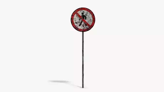 Damaged No Walking Sign Low-poly 3D model