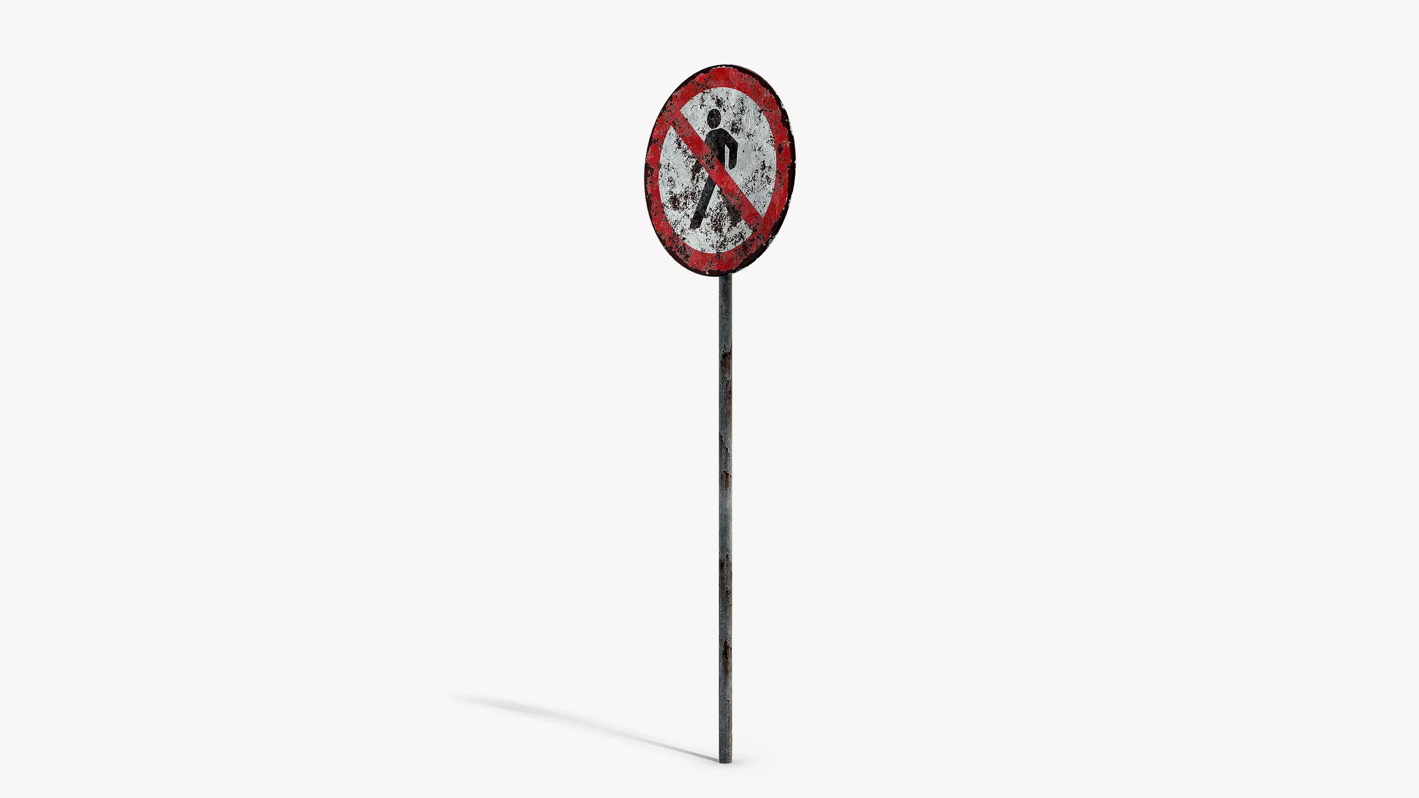 Damaged No Walking Sign Low-poly 3D model_5