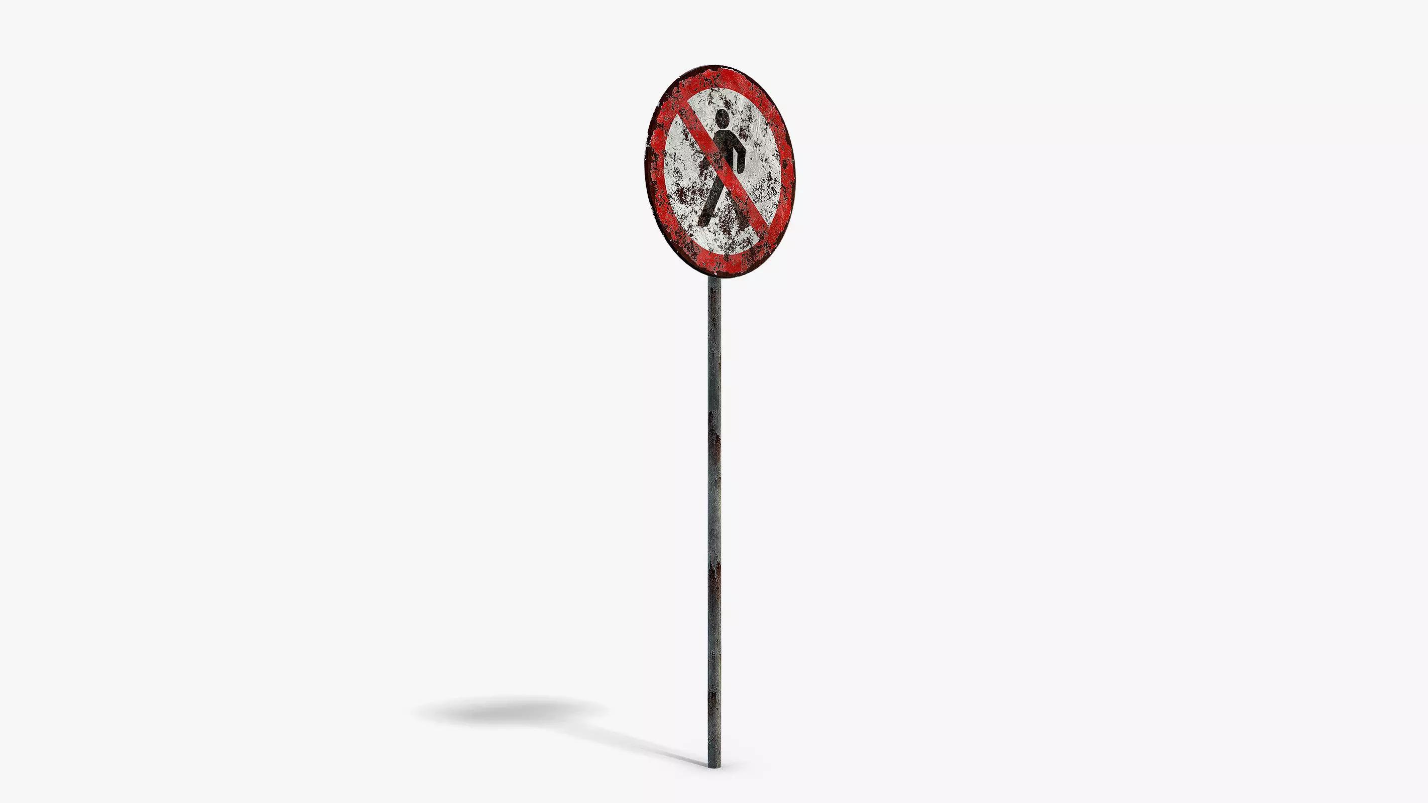 Damaged No Walking Sign Low-poly 3D model_1