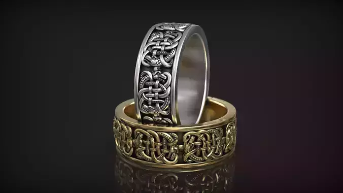 Celtic Knot Dragon Ring Nordic Pattern Viking Wedding Band