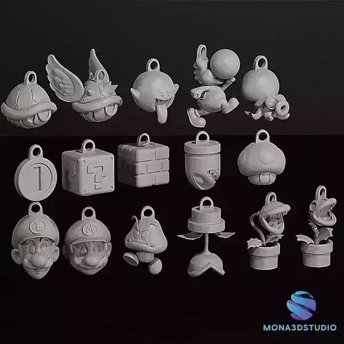 Super Mario Keychains  16 STL Files Set- Printable 3D Models