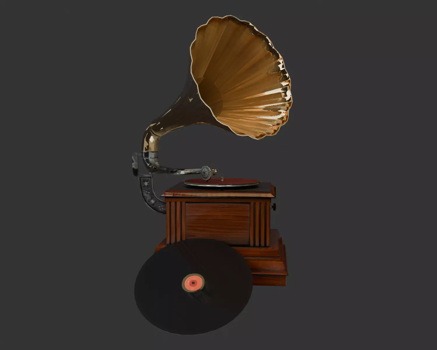Gramophone with disc Low-poly 3D model_0