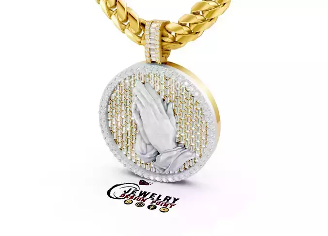 Custom Praying Hands Diamond Pendant - Jesus Hand Necklace
