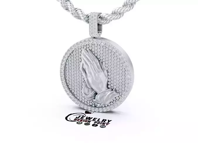 Custom Praying Hands Diamond Pendant - Jesus Hand Necklace 