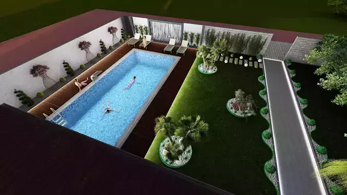3D Garden Landscape with Plants SketchUp and Lumion Model