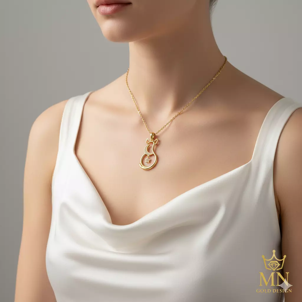 Golden Cat Moon and Star Pendant 3D print model