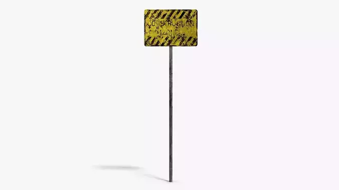 Damaged Construction Zone Sign Low-poly 3D model
