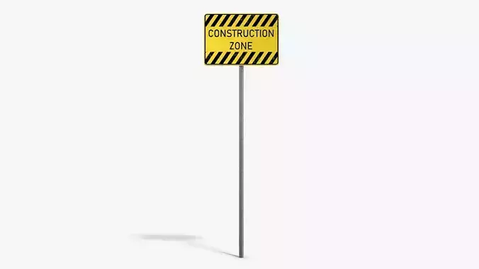 Construction Zone Sign Low-poly 3D model