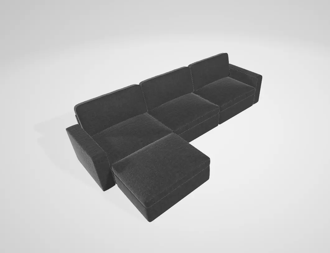 L-Shaped Convertible Sectional Sofa with 190L Storage Chaise Low-poly 3D model_4