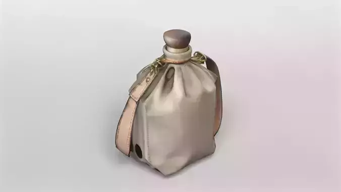 Elegant Canvas and Leather Drawstring Bag 3D Model