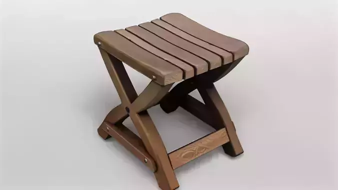 Wooden Folding Stool 3D Model 3D model