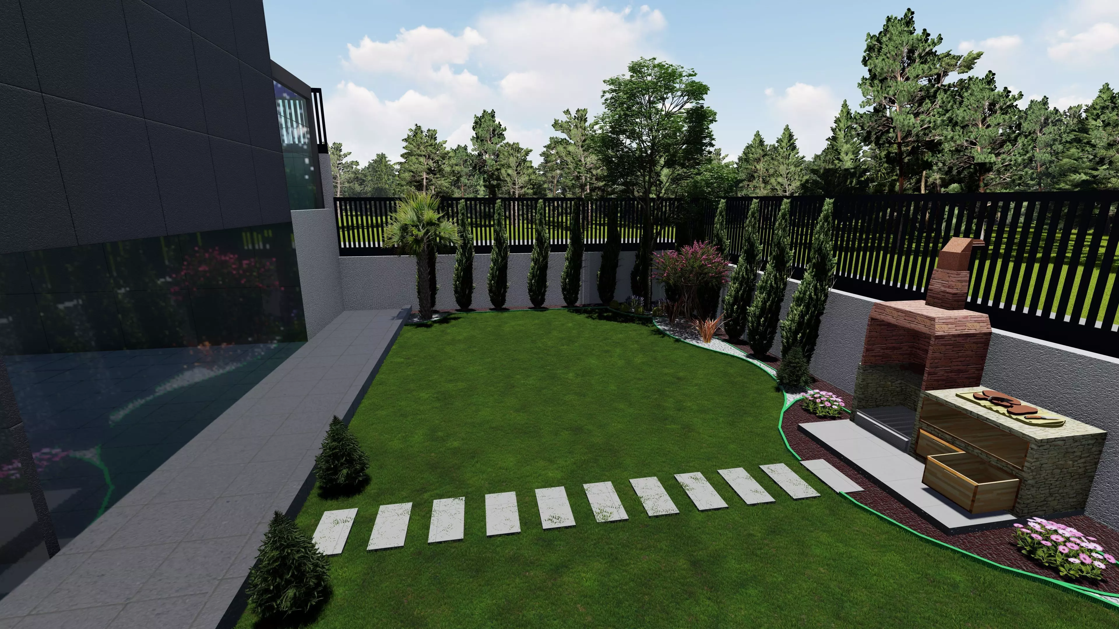 Detailed 3D Landscape Garden Model with Trees and Plants 3D model_3