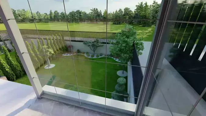 Detailed 3D Landscape Garden Model with Trees and Plants