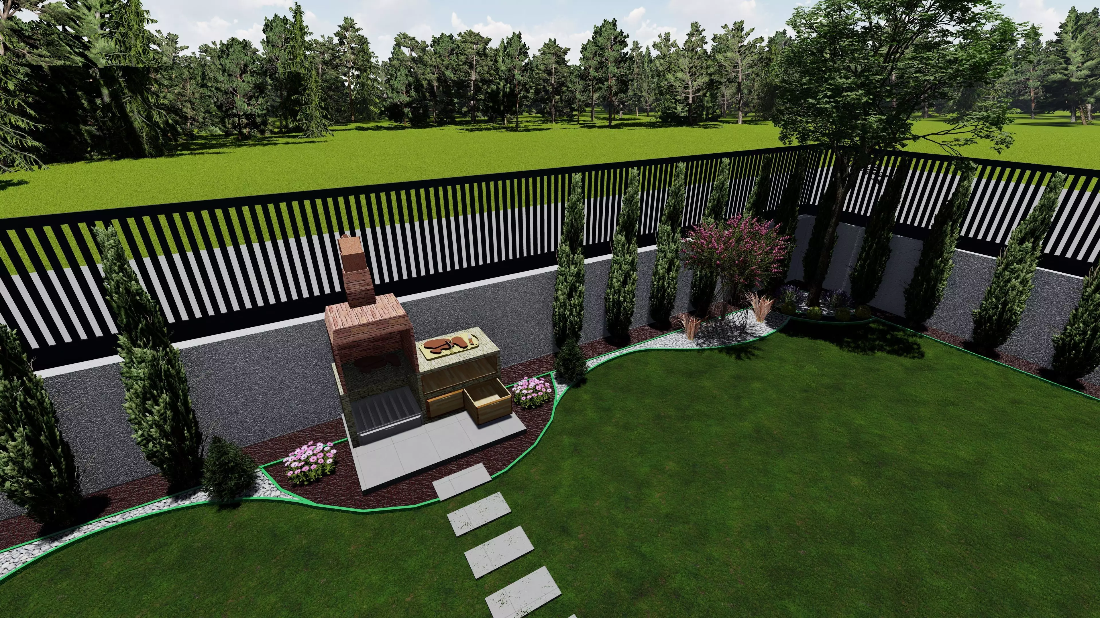 Detailed 3D Landscape Garden Model with Trees and Plants 3D model_2