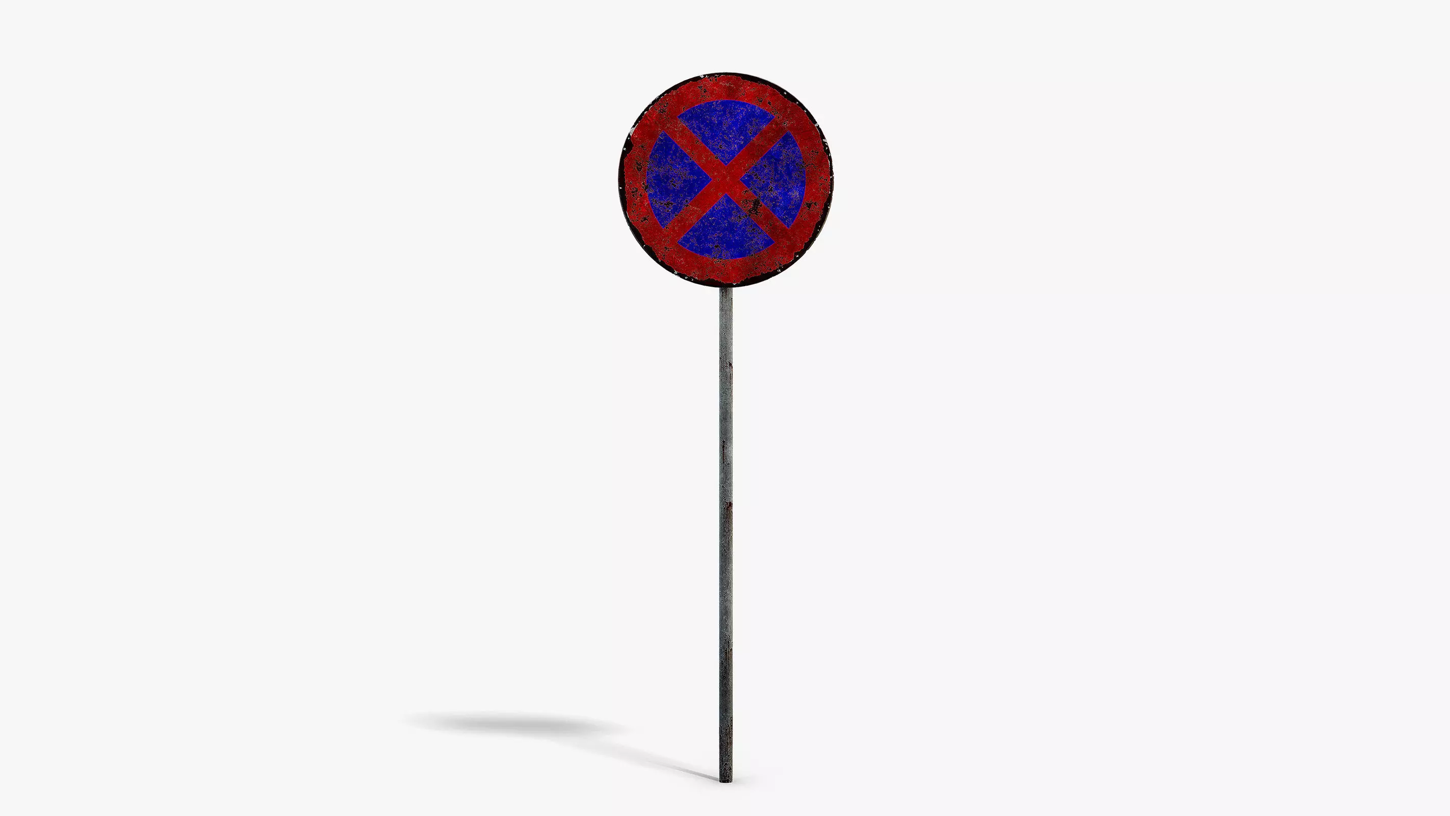 Damaged No Stopping Sign Low-poly 3D model_0