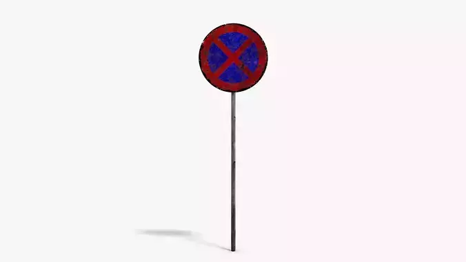Damaged No Stopping Sign Low-poly 3D model