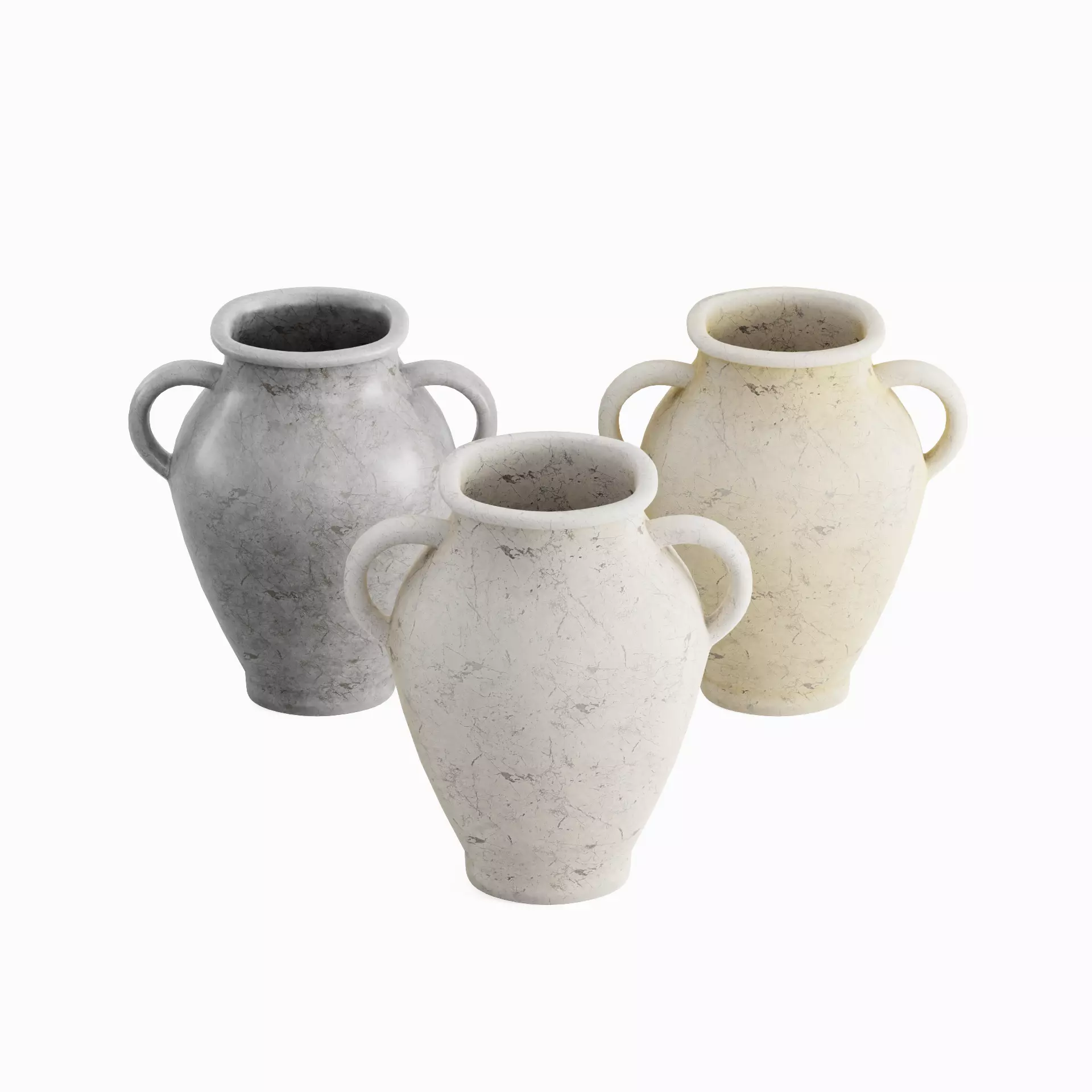 Antique Marble Garden Vase Set Low-poly 3D model_0