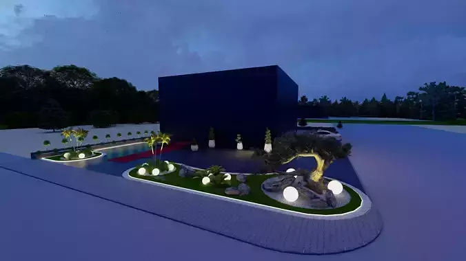 Stylish 3D Office Entrance with Modern Landscape and Decorative 