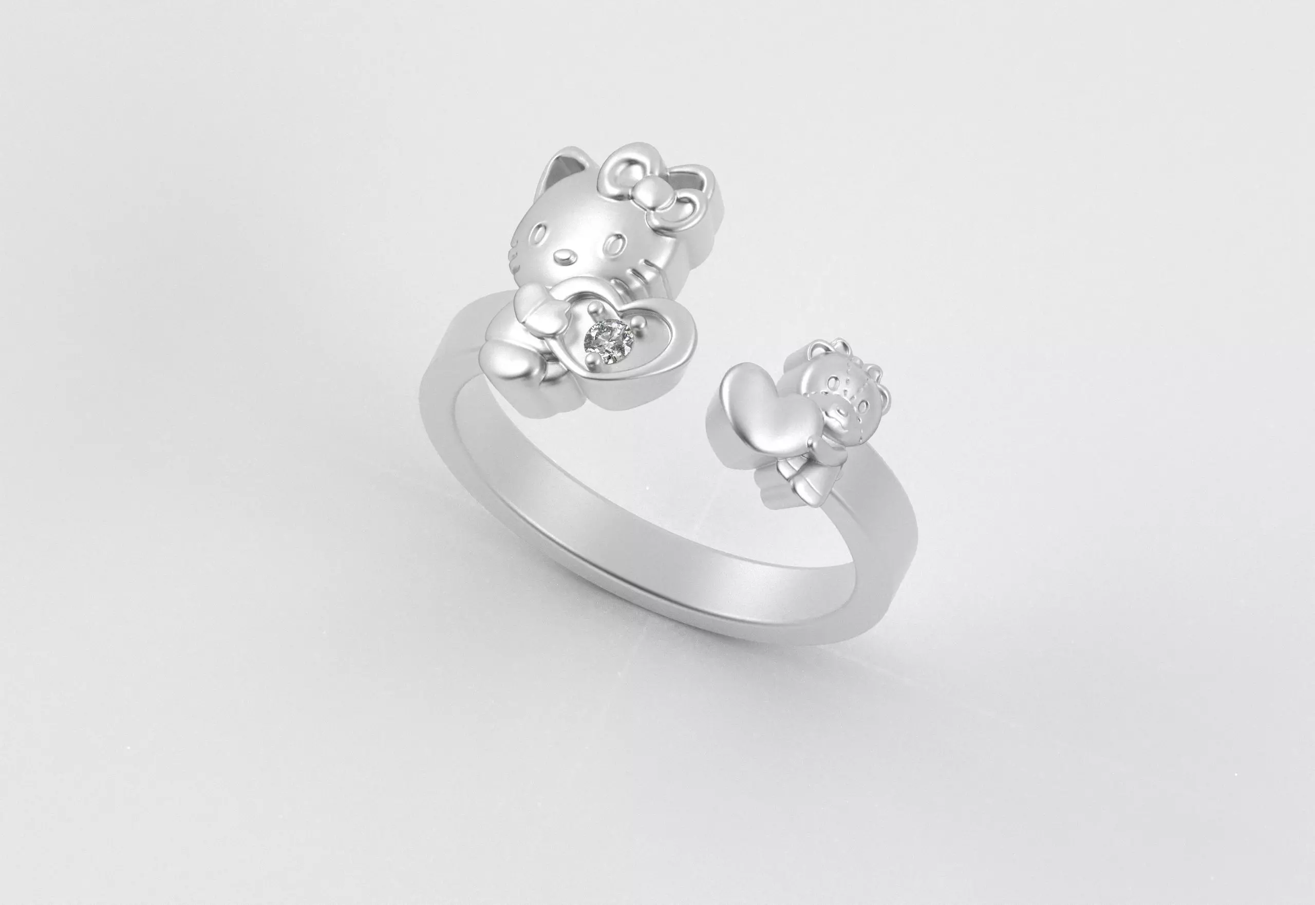 Hello Kitty and Teddy Bear Ring 3D print model_18