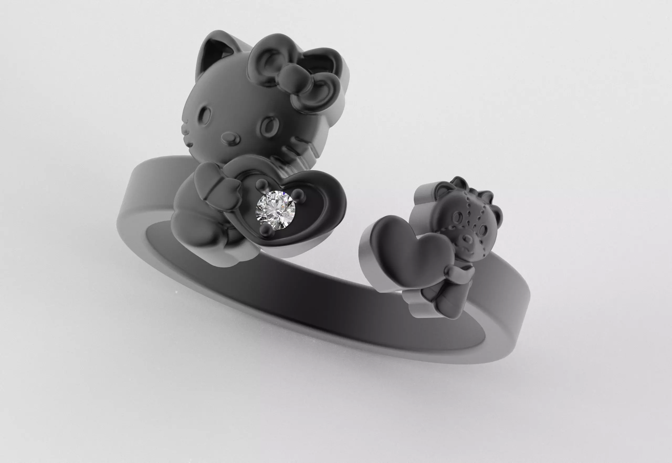 Hello Kitty and Teddy Bear Ring 3D print model_9
