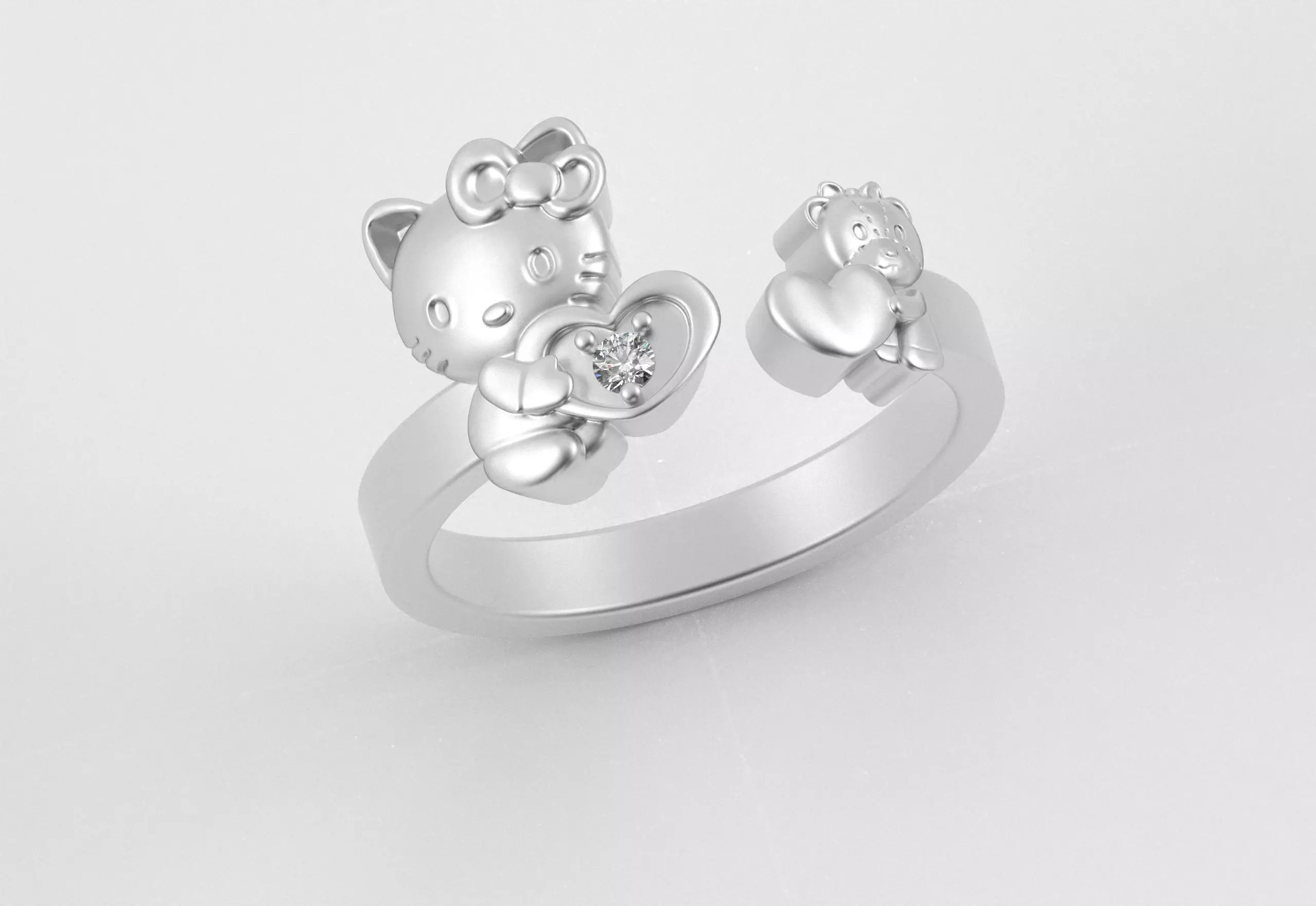 Hello Kitty and Teddy Bear Ring 3D print model_7