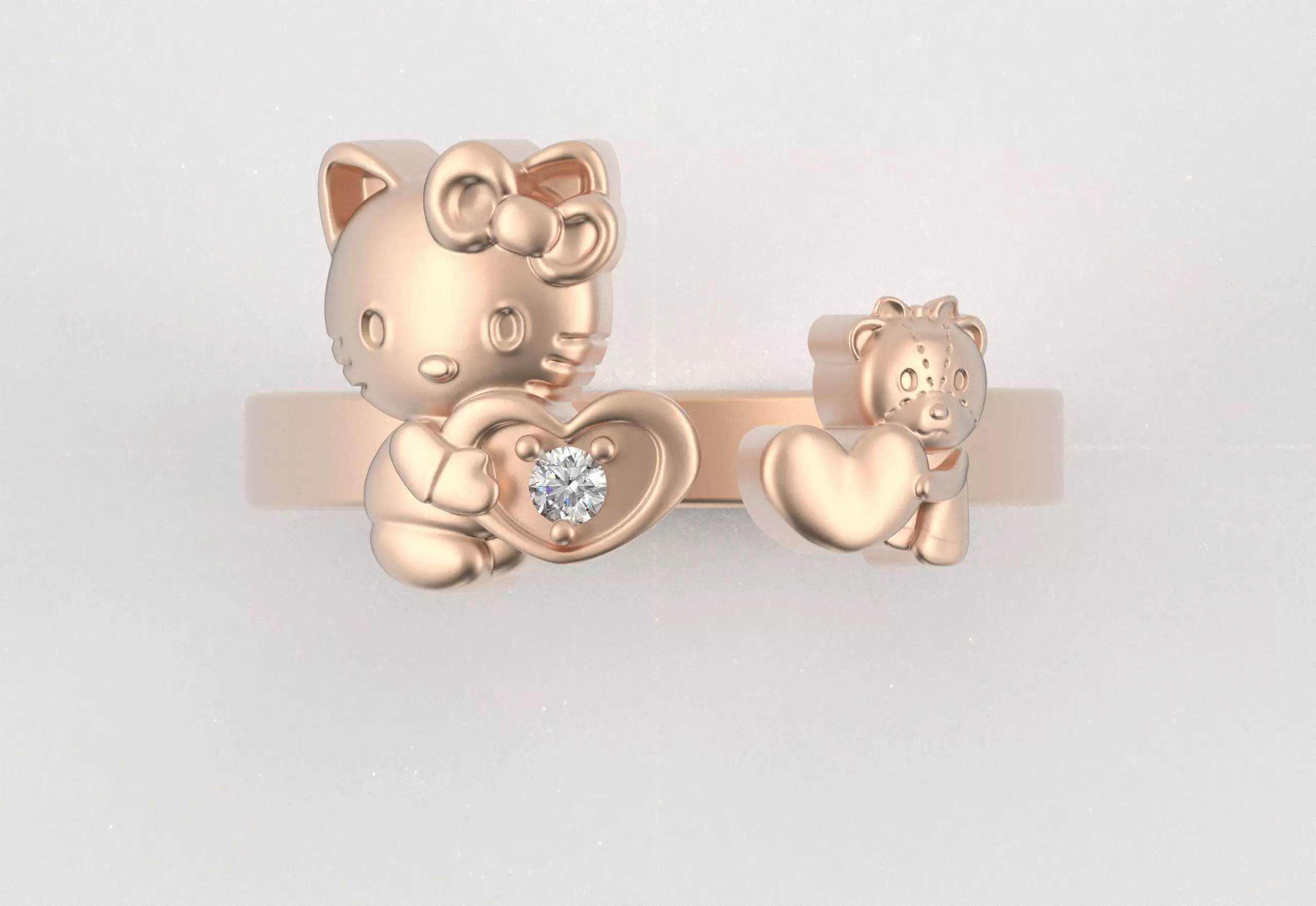Hello Kitty and Teddy Bear Ring 3D print model_0