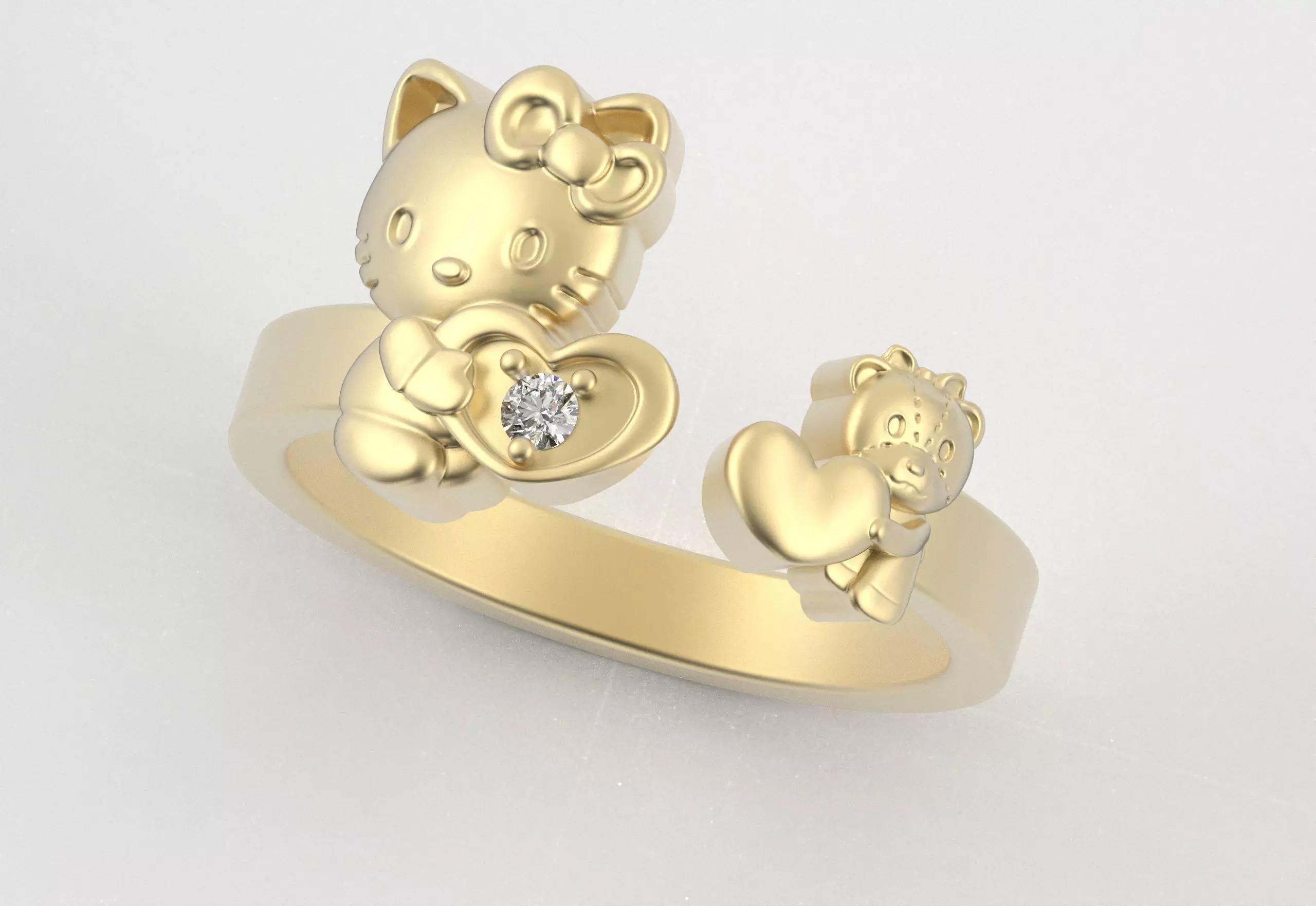 Hello Kitty and Teddy Bear Ring 3D print model_21
