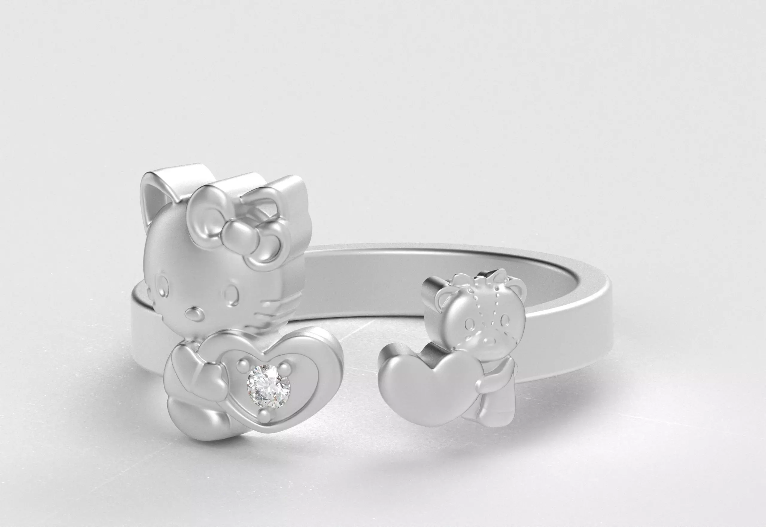 Hello Kitty and Teddy Bear Ring 3D print model_27