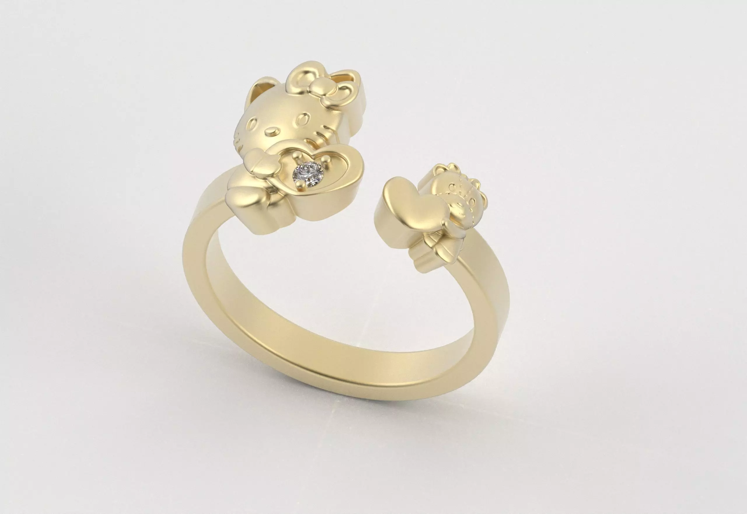 Hello Kitty and Teddy Bear Ring 3D print model_24