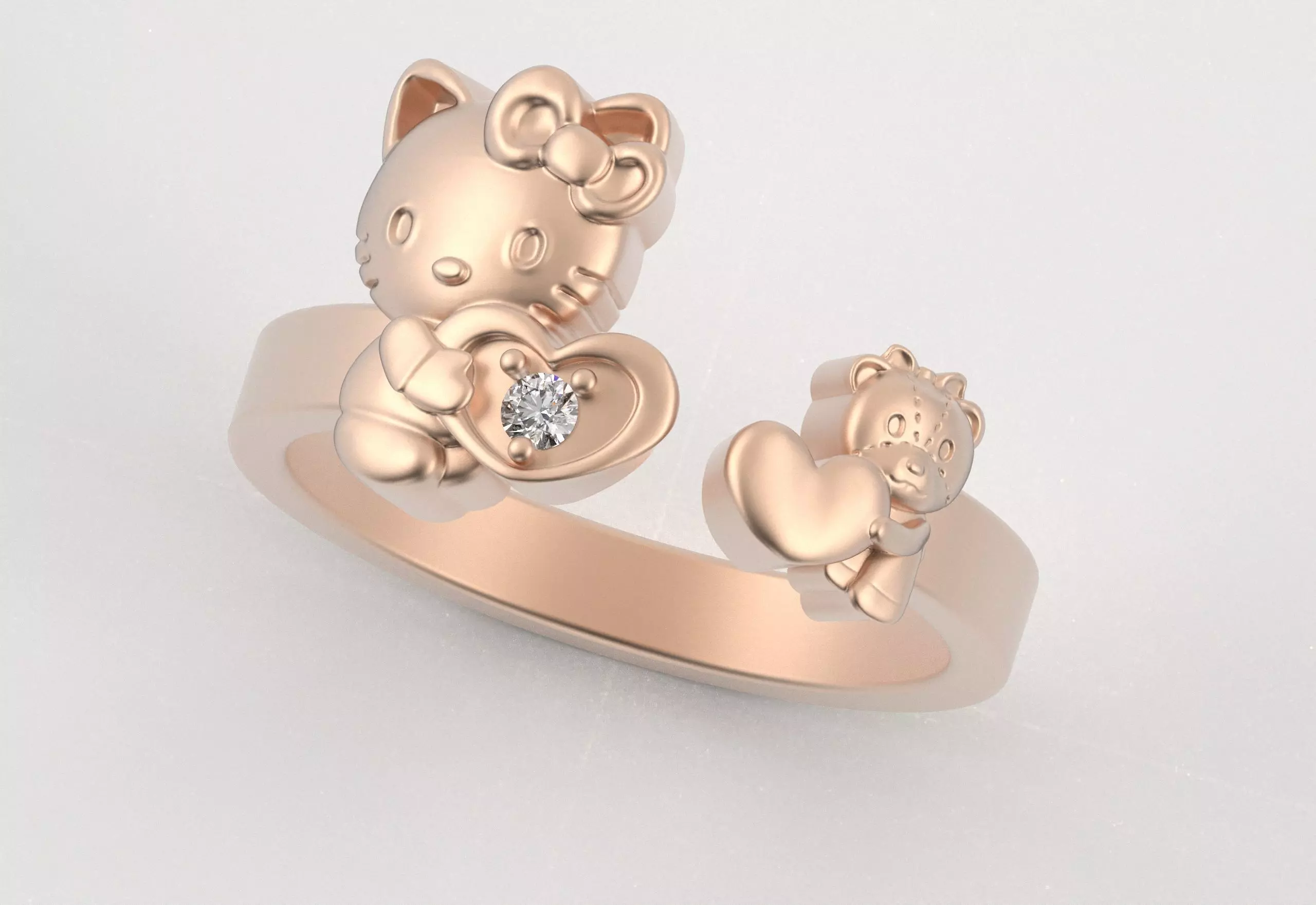 Hello Kitty and Teddy Bear Ring 3D print model_4