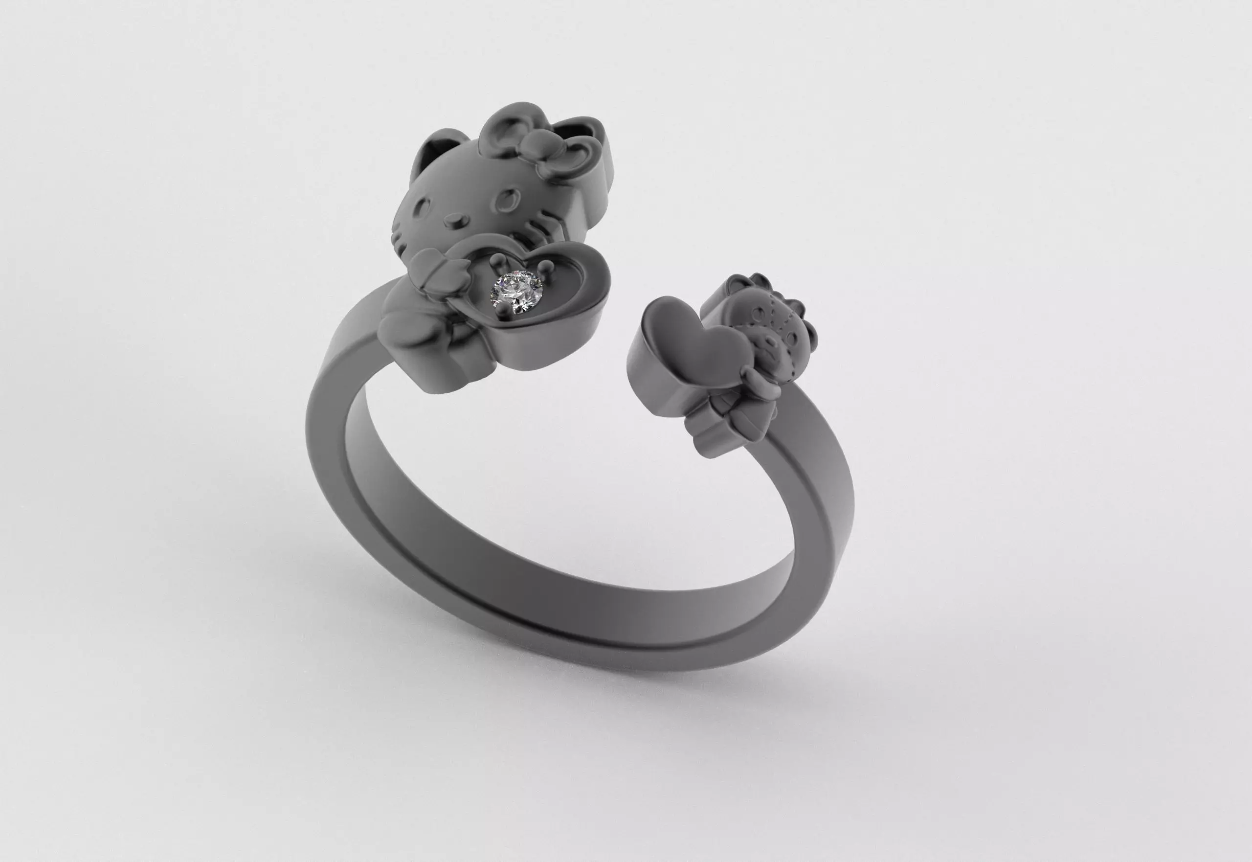 Hello Kitty and Teddy Bear Ring 3D print model_12