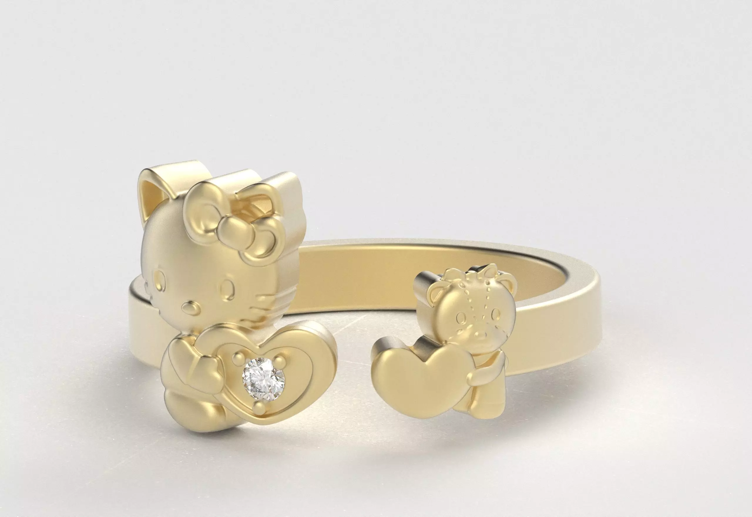 Hello Kitty and Teddy Bear Ring 3D print model_28