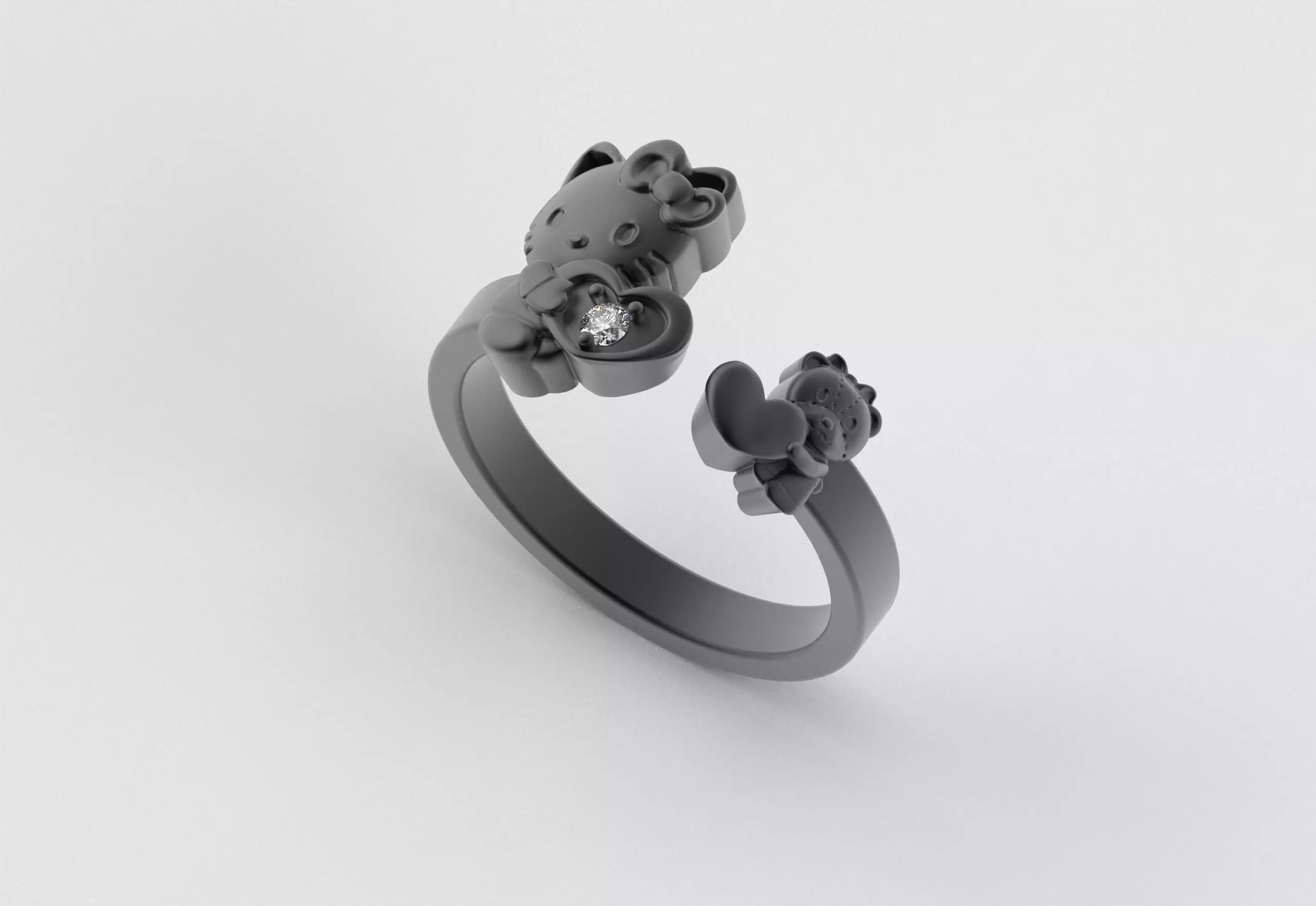 Hello Kitty and Teddy Bear Ring 3D print model_11