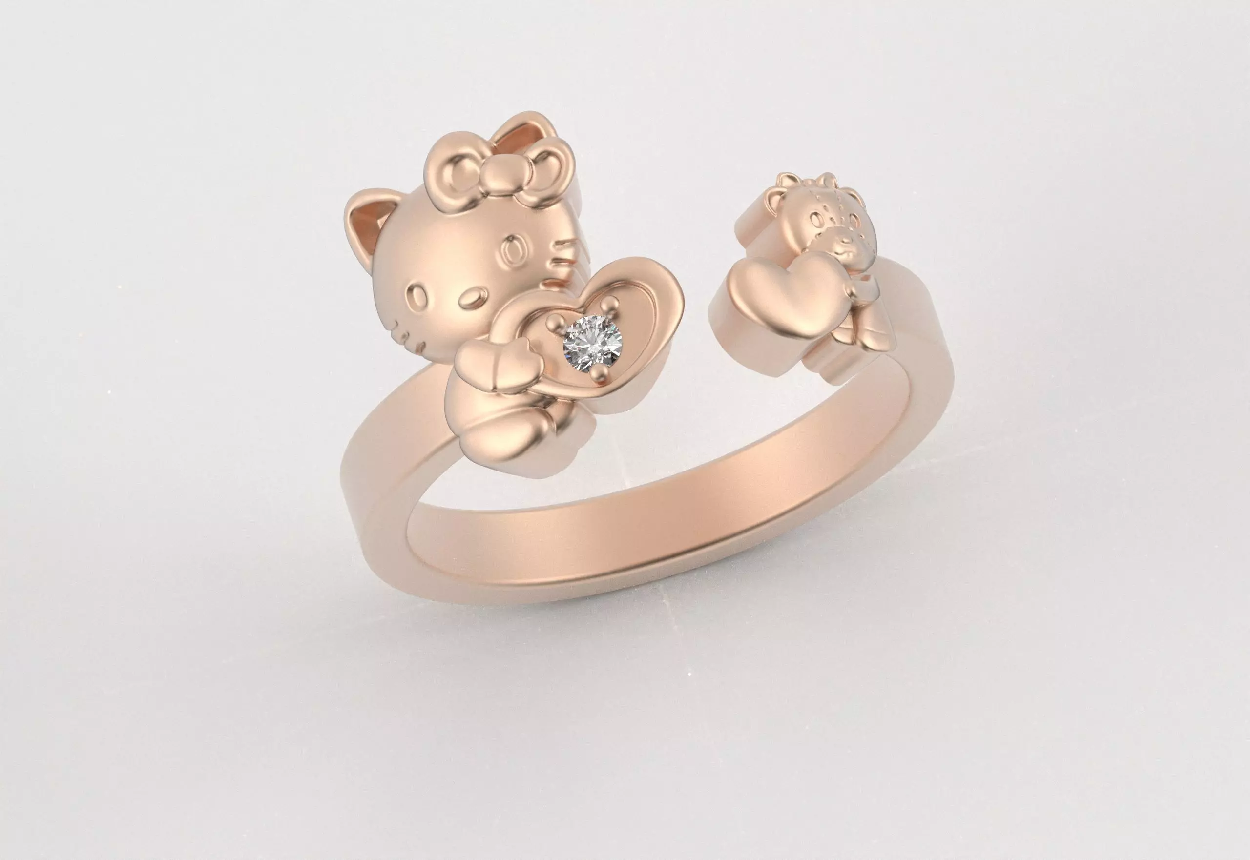 Hello Kitty and Teddy Bear Ring 3D print model_6